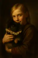 Painting of girl holding family pet