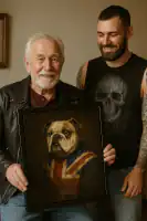 Family member receives gift of british bulldog